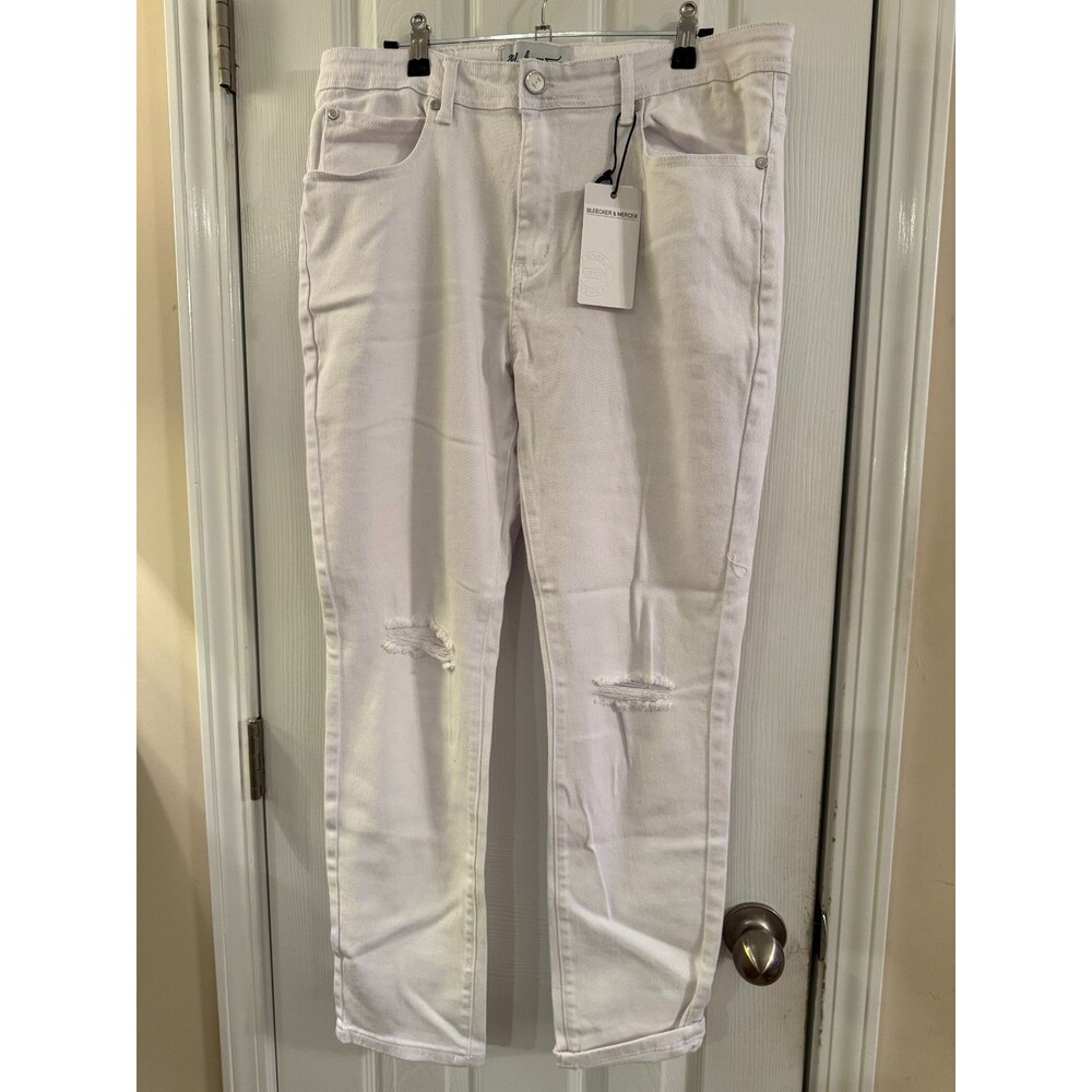 Bleecker & Mercer White Skinny Jeans Mens 36x30 Distressed Stretch Denim NWT